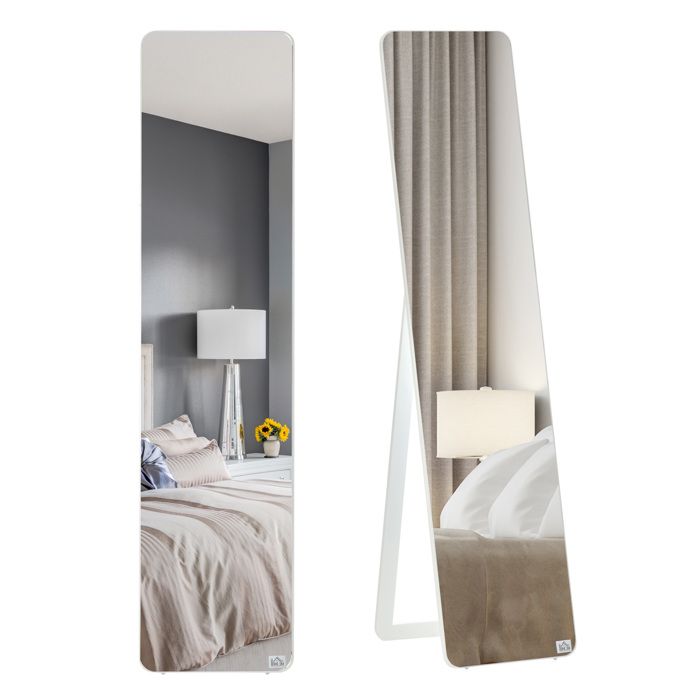 Miroir pleine longueur - HOMCOM - rectangulaire sur pied ou mural dressing chambre salon - bois - 37x160cm - blanc