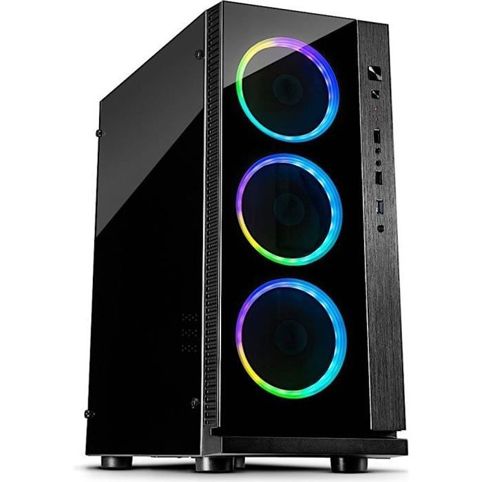 Inter-Tech W-III RGB, Tour, PC, Aluminium, Verre trempé, ATX,ITX,Micro-ATX, Noir, Rouge-Vert-Bleu