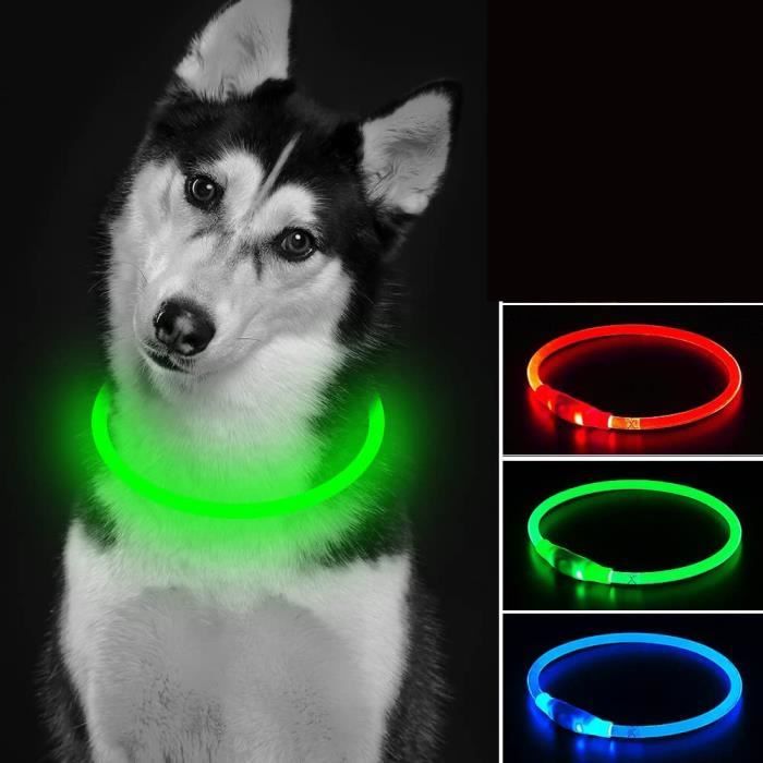 Meilleurs prix pour Collier Pour Chien LED Sécurité Lumineux Rechargeable USB 100mAh Ajustable 70cm Vert