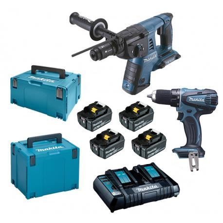 Ensemble de 2 machines MAKITA DLX2138PTJ Perceuse Visseuse Perfo burineur Batterie 5.0Ah 18V