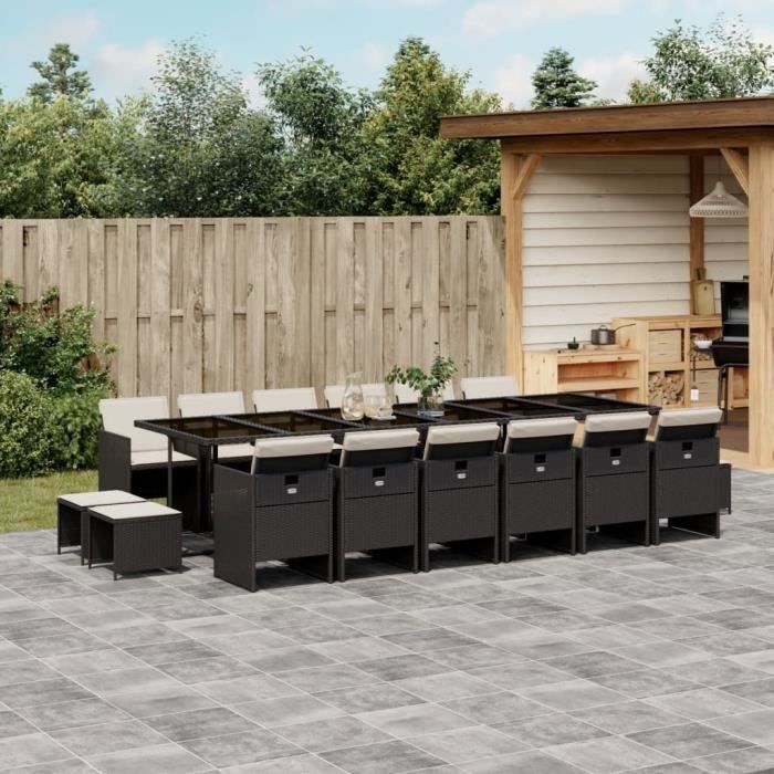 Mothinessto-8253X-Ensemble à manger de jardin 17 pcs coussins noir résine tressée