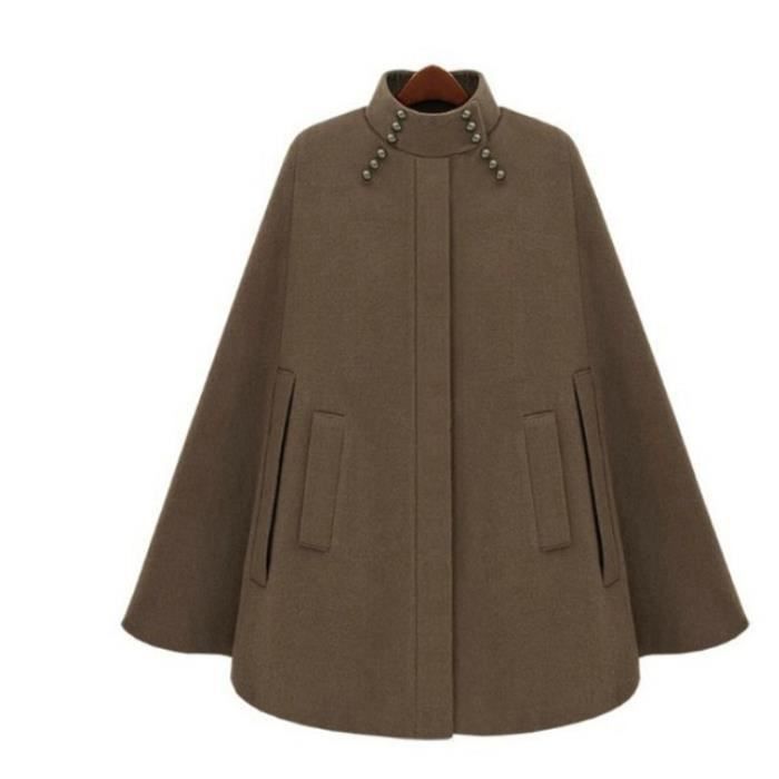 Kaki Manteau Femme Mi Longue En Laine Col Montant Forme En Cape Poncho Capuchon Decontracte Nouveaute Amincissant Automne Hiver Marron Cdiscount Pret A Porter