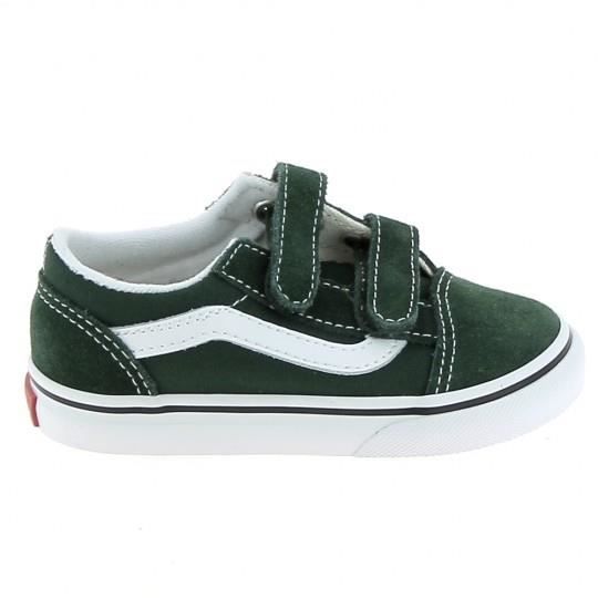 Sneakers bébé garçon VANS Old Skool V BB vert blanc - lacets - textile