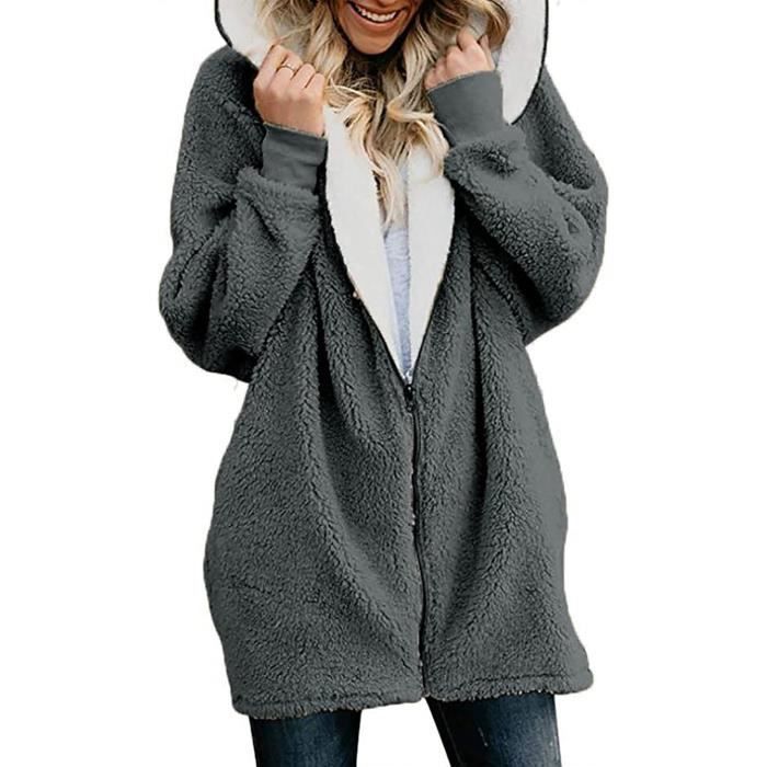 BLOUSON Sweat a Capuche Zippee Femme Longue Manteau a Capuche Polaire avec Poche Veste Polaire Femme Casual Gris fonce Gris fonce Cdiscount Pret a Porter