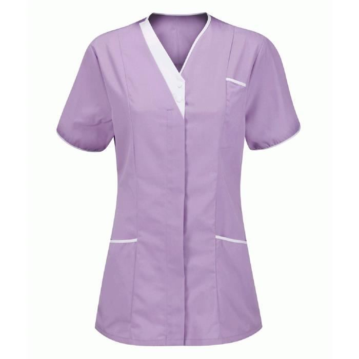 Blouse Médicale Femme Courte En Coton - Manches Courtes - Col V - Poches Pratiques - Infirmière, Soignant - 2