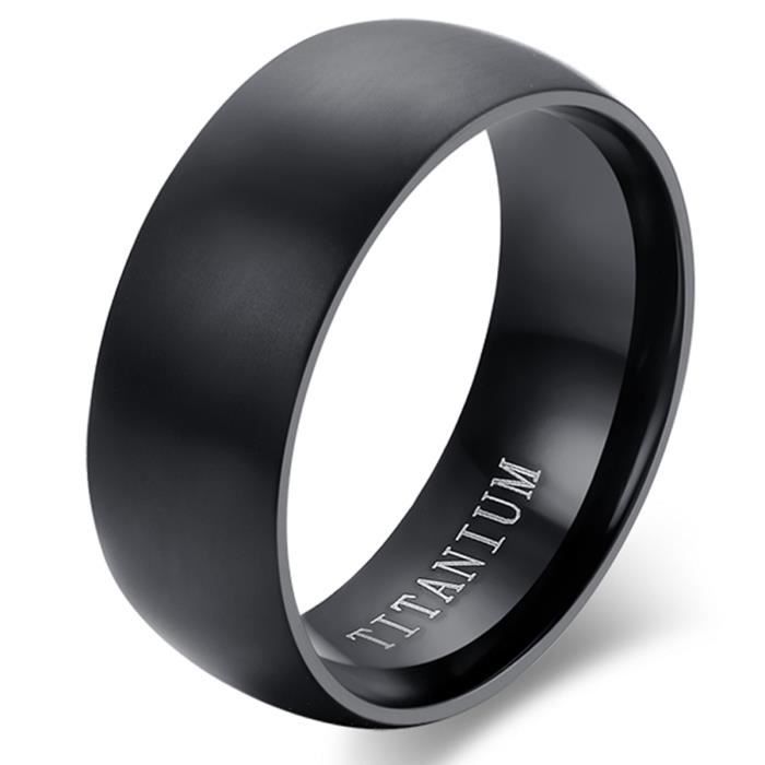 flongo bague titane titanium mariage valentin engagement anneaux noir large 8mm  classique poli bijoux cadeau pour homme