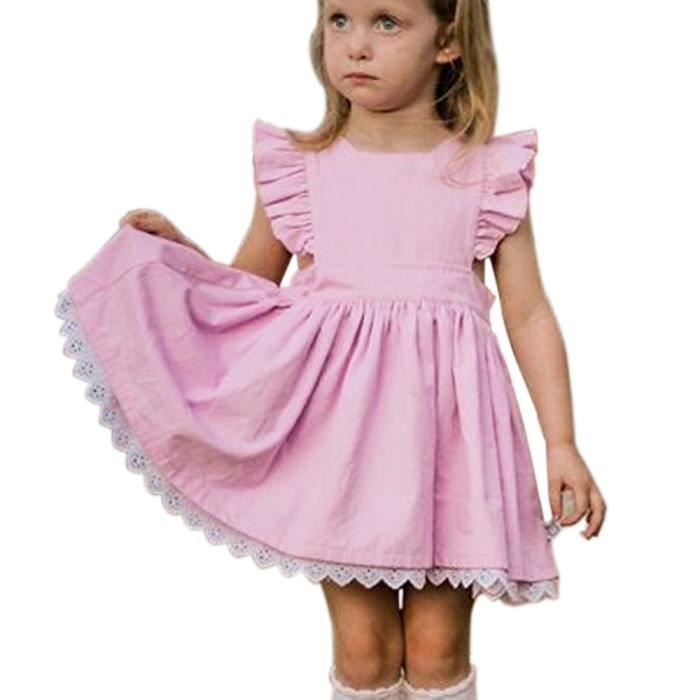Rose Robe Ete Style Vintage Robe En Dentelle Elegante Sans Manche Pour Bebe Enfant Fille Rose Achat Vente Robe Cdiscount
