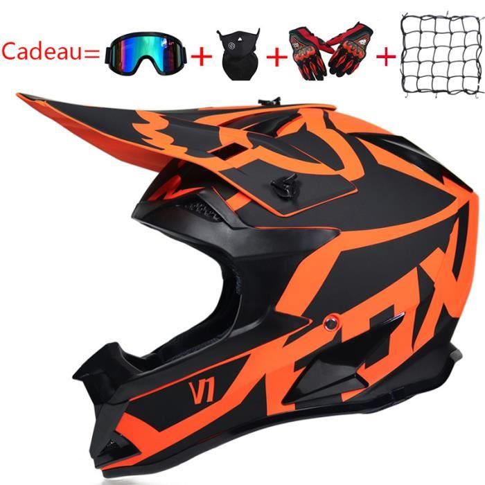 Orange L Casque de Moto pour Enfant Motocross Cross Off-Road Noir Mat ATV Quad