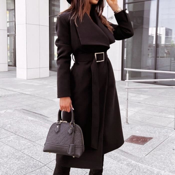 Manteau Femme Hiver Chic à Ceinture Élastique Col Détaché main image 1