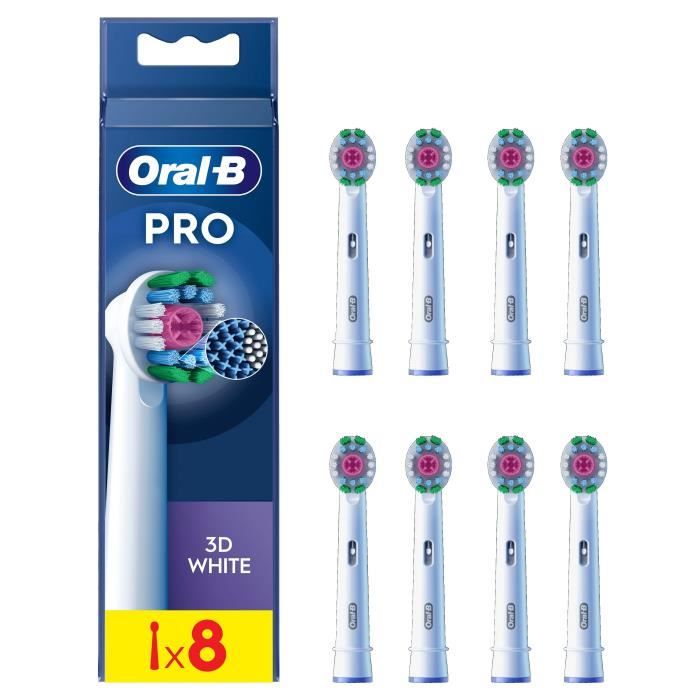 Brossettes ORAL-B - 3D White - Pack de 8 brossettes pour brosse à dent électrique