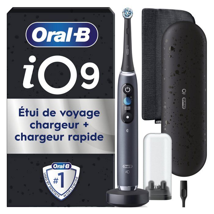 Brosse à dents électrique - ORAL-B - iO9 Series Noir Onyx - Micro-vibrations - Rechargeable + 2 Brossettes