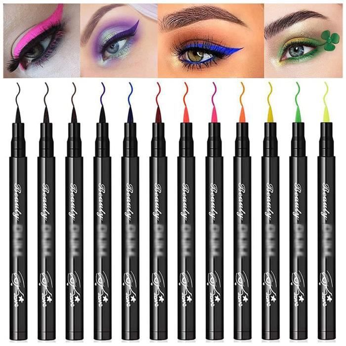 12 Eyeliner Coloré Liquide, Eyeliner Liquide Mat Crayons Pour Les Yeux