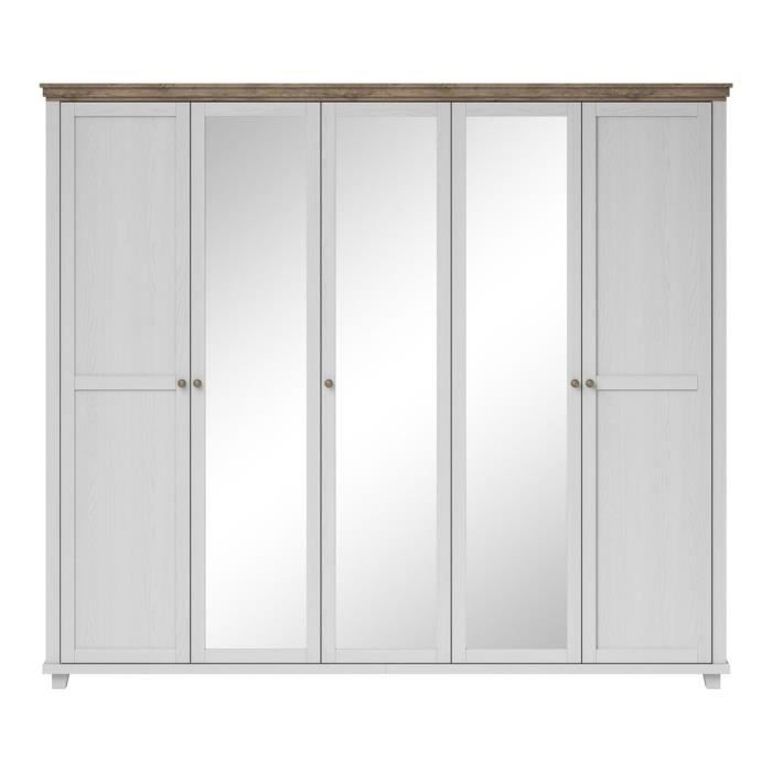 Armoire 250x220 avec 5 portes. Coloris blanc et ch ne. Collection
