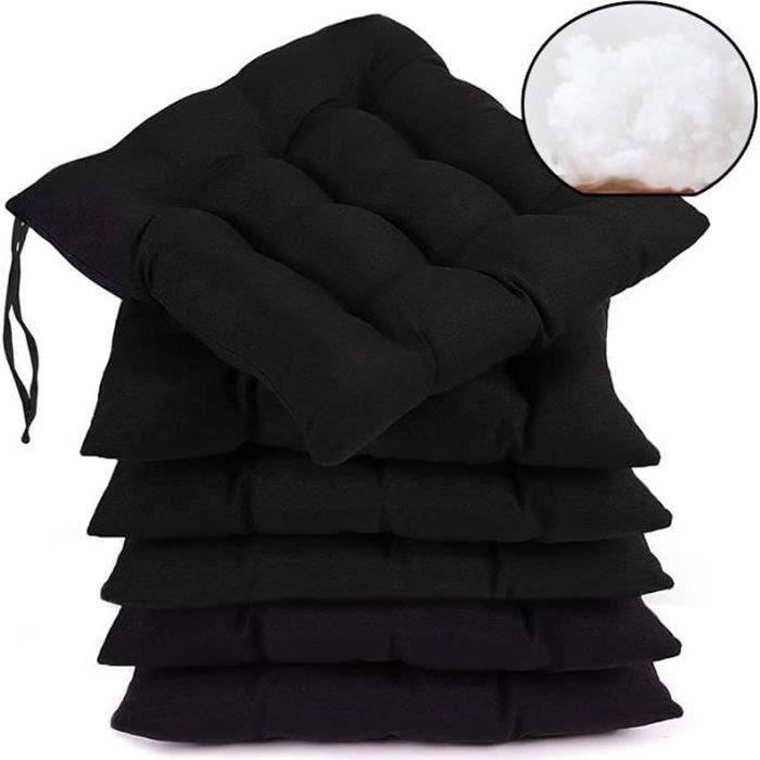 Lot De 6 Coussins Chaise 40x40 Cm - Rembourrage Fibre, Bandes Fixation, Pour Intérieur Et Extérieur