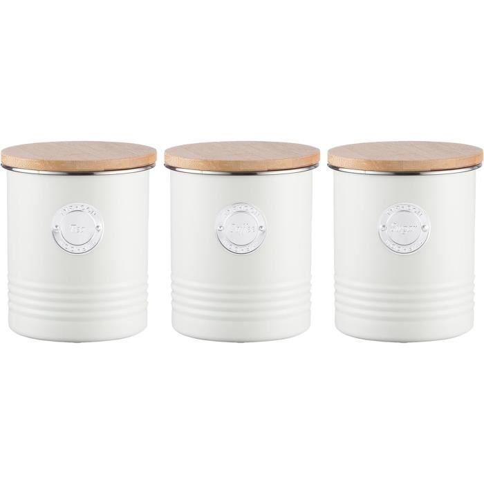 Lot De 3 Boîtes De Conservation Hermétiques - Style Rétro Pour Thé, Café, Sucre - 13cm Avec Couvercles Bois