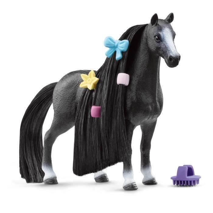 figurine jument quarter horse à coiffer 8 pièces - figurine cheval à la crinière brossable avec accessoires - cadeau pour enfants