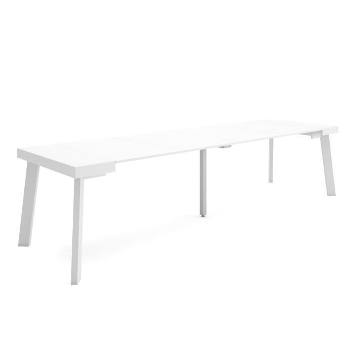 Table console extensible 300 Pour 14 personnes 302x90x72 6cm Pieds en bois Blanc RF3110