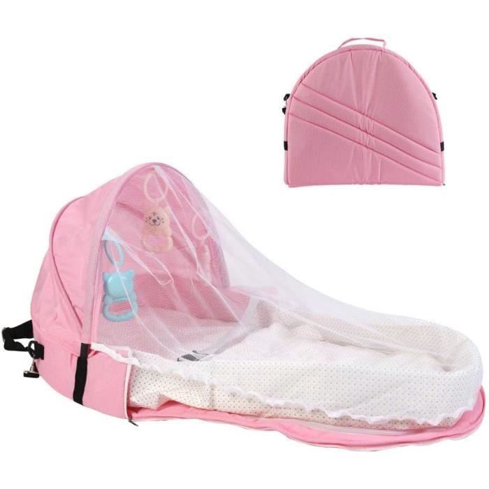 Lit Bébé Pliable Moustiquaire Portable - Lit Voyage Nouveau-né Rose Anti-Moustiques Respirant