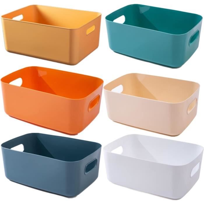 Lot De 10 Paniers Rangement Plastique Blanc 30x20x12 Cm - Avec Poignées, Empilables - Pour Cuisine, Salle De Bain, Bureau, Armoire