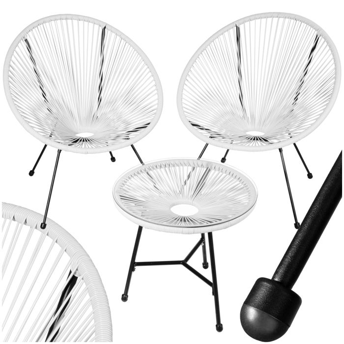 Ensemble table et chaise de jardin - TECTAKE - Salon extérieur SANTANA résistant aux UVs et intempéries avec plaque en verre - Blanc