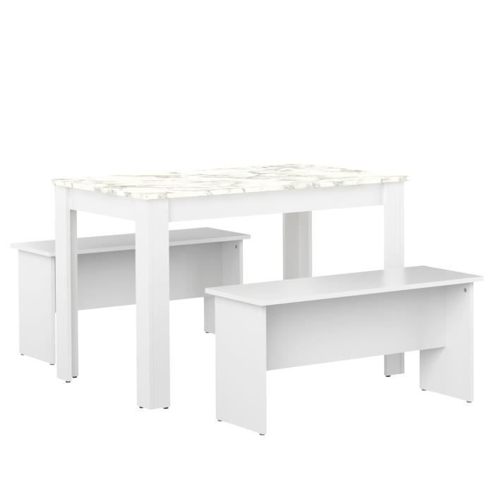 Table et bancs NICE Blanc et Marbre 110 X 70