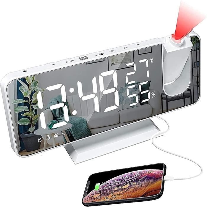 Réveil à projection avec écran rotatif à 180 pour chambre à coucher on Réveil à projection avec écran rotatif à 180 pour chambre à coucher on