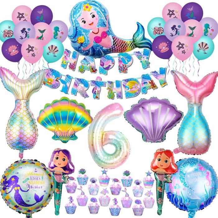 Ensemble De Ballons En Aluminium Pour Fête De Petite Sirène, 9 Pièces, Décorations De Fête D'anniversaire Pour Fille De 1 2 3 4 5 6 7 8 9 Ans, Décor D'anniversaire, Cadeau Pour Enfants