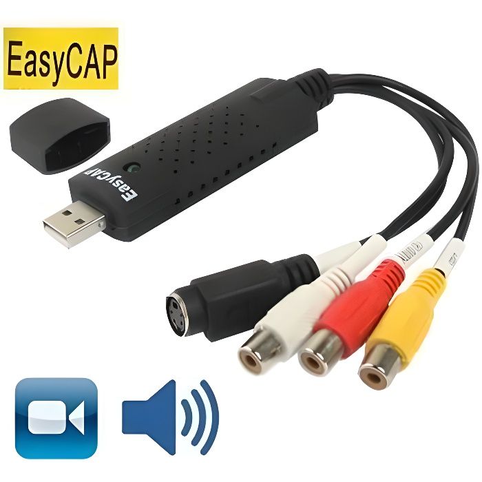 Carte de capture vidéo USB 1ch, USB 2,0 cle d acquisition audio-video Noir, USB VIDEO AUDIO CAPTURE ADAPTER VHS TO DVD HDD TV CARD