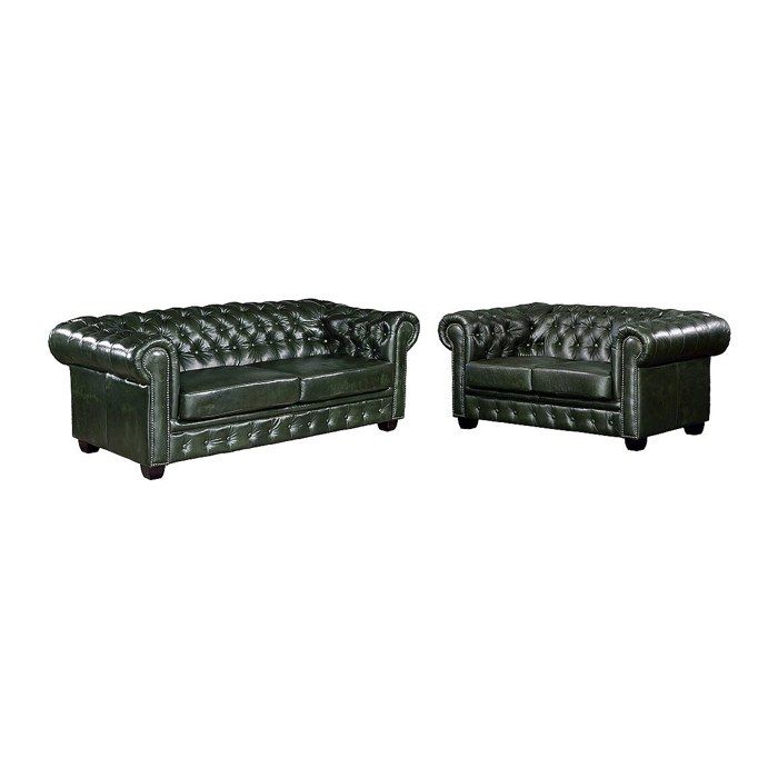 Canapés chesterfield 3 places et 2 places BRENTON 100% cuir de buffle - Vert empire