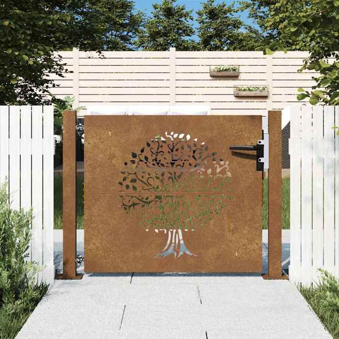 vidaXL Portail jardin corten 105x80 cm design arbre