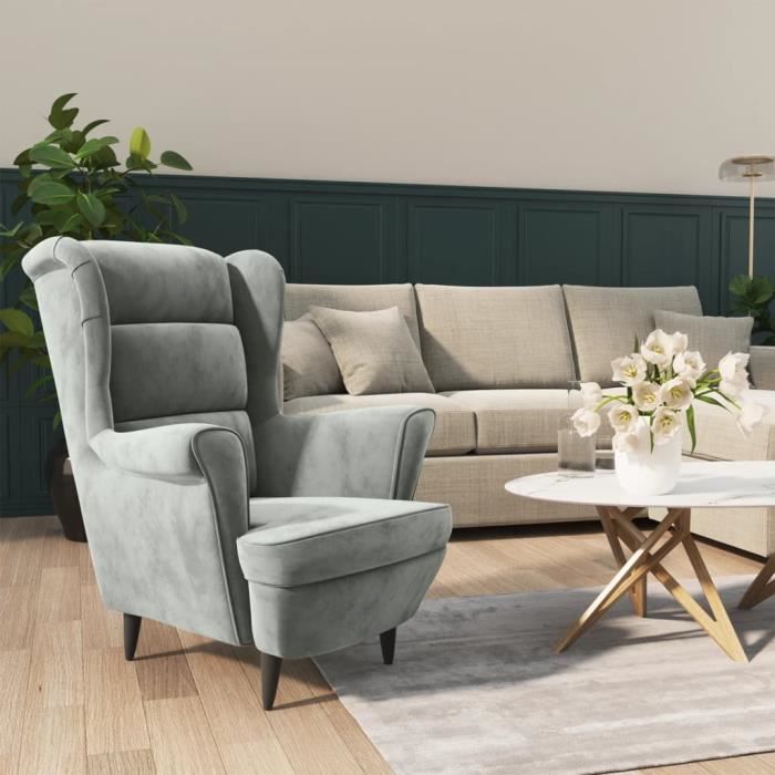 Fauteuil Salon MVS - Fauteuil gris clair velours 21 85 Kg