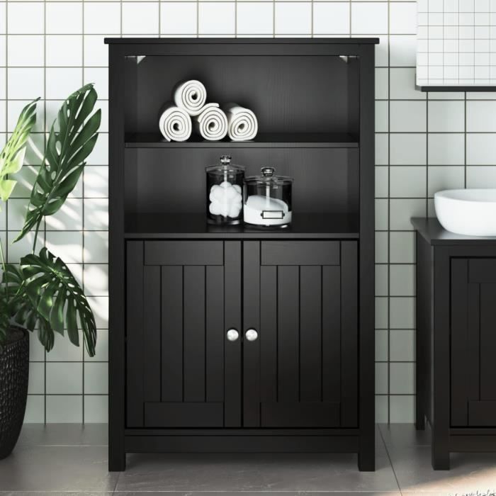"promo"meuble de salle de bain lmt - armoire de salle de bain berg noir 69,5x34x110 cm pin massif 20,74kg
