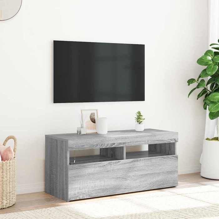 vidaXL Meuble TV avec lumières LED Sonoma gris 90x35x40 cm 815676