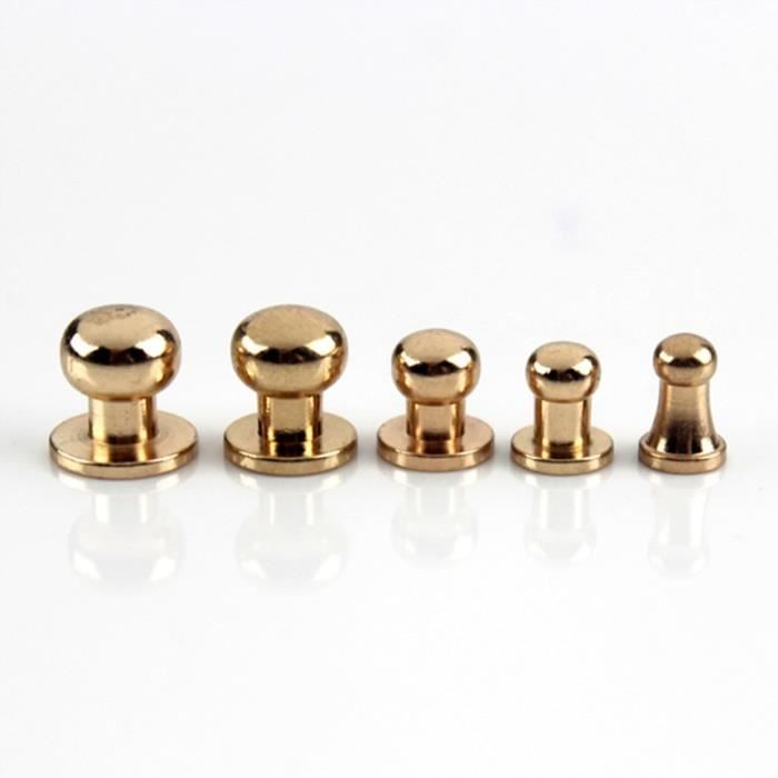 10 Rivets En Laiton Avec Vis - Tête De Bague Ronde - Pour Maroquinerie, Couture Cuir Et Projets Gothiques - 10
