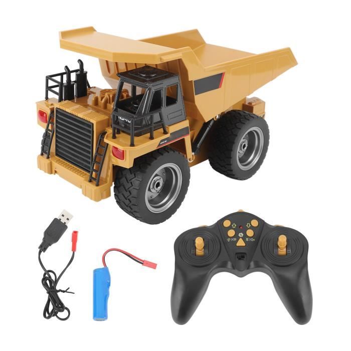 fisca Camion RC 6 Ch 2,4G en alliage télécommandé camion à benne basculante 4 roues motrices véhicule de construction minier jouet modèle de machine avec lumière LED