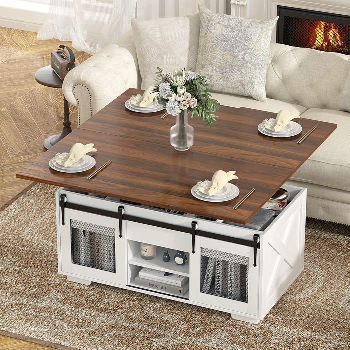 Table Basse Transformable 3 En 1 Relevable En Table Haute (verre/alu)