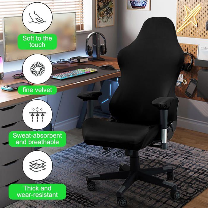 Housse Extensible Chaise Bureau Housse Élastique Chaise Bureau Gamer – Protection Noire Polyester Lavable Anti-Taches Universelle