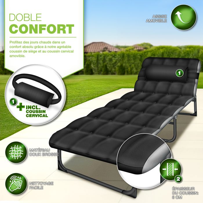 Lit Pliant De Camping 200cm – Chaise Longue Et Couchage 2 En 1 – Marque Kik