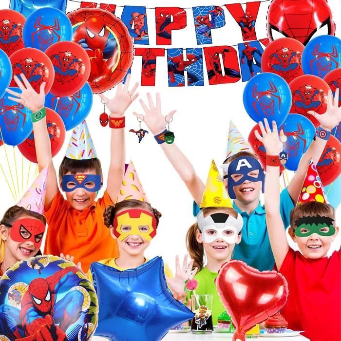 Décoration Anniversaire Spider-Man 4 Ans – Kit Ballons Toile D'araignée, Chiffre 100 Cm, Banderole – Thème Rouge Et Bleu - 11