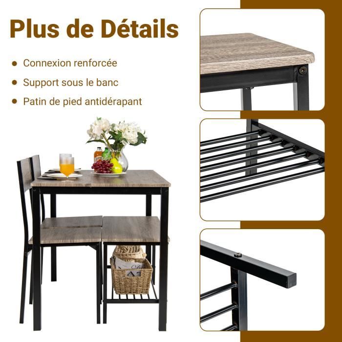 Ensemble Table à Manger 4 Personnes SogesPower - Table 110x70cm + 2 Chaises + 1 Banc - Blanc Pour Cuisine/Salon