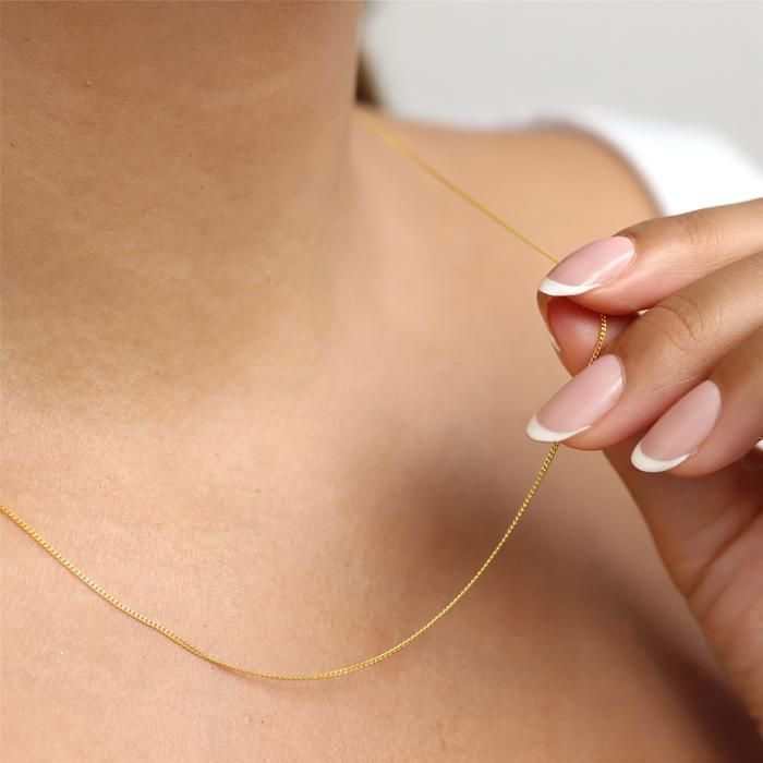 Chaîne de Cou Femme Maille Gourmette Fine 45 cm 1,3 mm Plaqué  Or Jaune 750/1000 Microns
