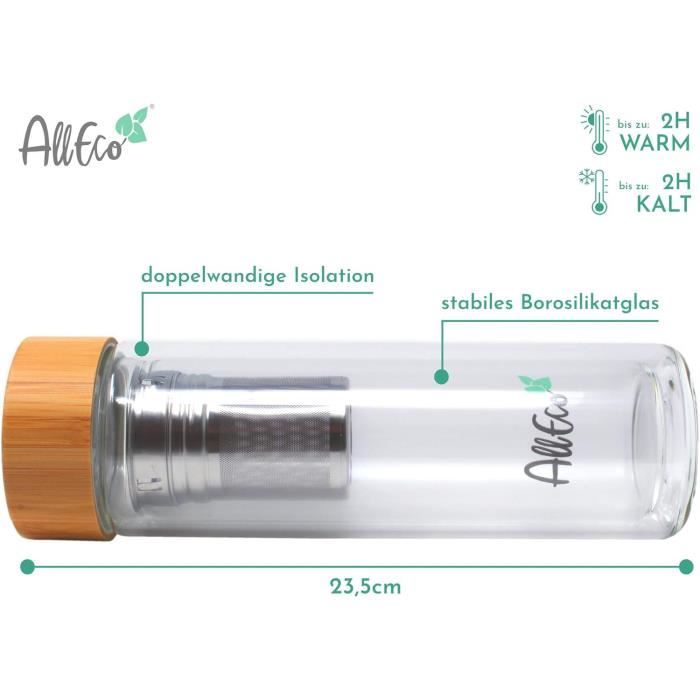 Bouteille à Thé En Verre 1,5 L Avec Passoire Intégrée – Double Ouverture Anti-fuite, Design Pratique Pour Emporter Partout