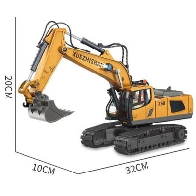 PATEMZON Excavatrice Télécommandée Avec Remorque – Set Complet Avec Godets, Bois, Pierres, Batteries Rechargeables – Cadeau Noël Enfant 3-8 Ans