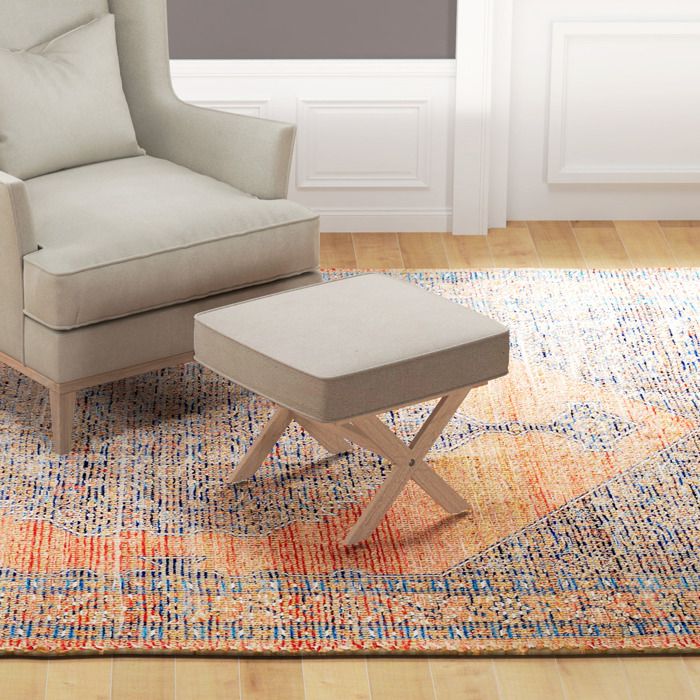 Pouf Repose-Pieds Rectangulaire Bois & Tissu Beige – Ottoman Confortable Et Empilable