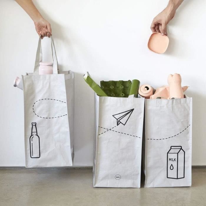 Set Sacs Recyclage Tidy Trash Couleur Gris Fabriqu En Plastique