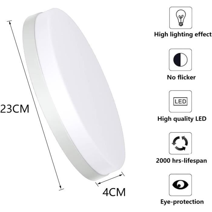 Plafonnier LED Rond Dimmable Avec Télécommande — 24W, 2800LM — 3 Températures De Couleur — IP54 étanche — Pour Salon, Salle De Bain, Chambre