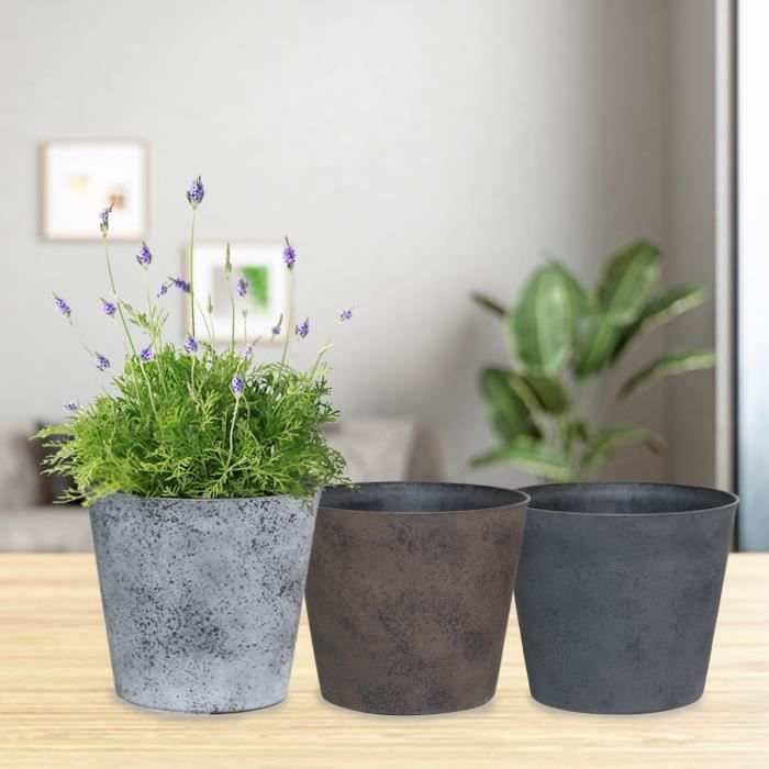 Pot de fleurs rond en plastique recyclé - noir