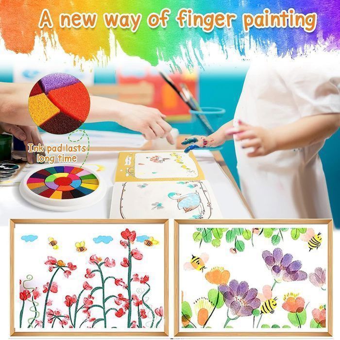 Peinture Doigts Lavable Tampons Encreurs Funxim 24 Couleurs - Encre Lavable Non Toxique - Pour Enfants, Scrapbooking, Artisanat Activité Créative Enfants