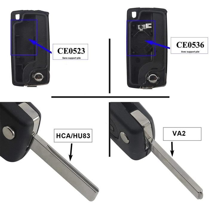 Coque De Clé Télécommande Pour Peugeot 106 107 207 307 + 2 Boutons Switch + Pile - Neuf Générique