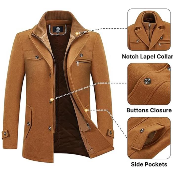 Manteau Homme Mi-long En Laine - Trench Coat, Coupe Slim, Chaud, Pour Hiver Et Style Business Casual